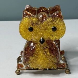 Lucite Owl Coil Spring Napkin Letter Holder MCM 1970's Yellow Gold Brown